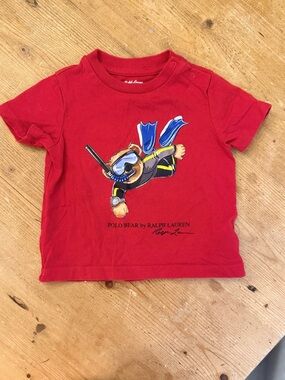 Ralph Lauren Red Short Sleeve Tee with Snorkel Bear Graphic